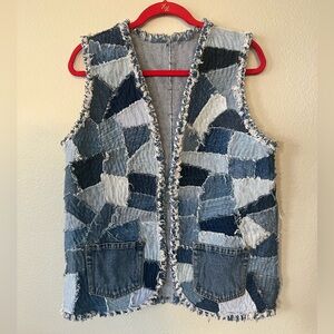 Handmade Denim Patchwork Frayed Vest Women's Size M